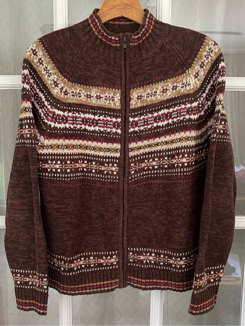 Vintage Tiara International Full Zip Striped Cotton Blend Earth Tones Womens M